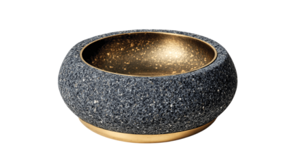 A stone-finish incense bowl with brass plate, white background --ar 16:9