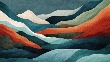 Seamless pattern of abstract mountain shapes and rivers in earthy tones
