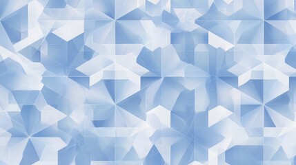 Seamless pattern of geometric snowflakes in soft blue and white tones