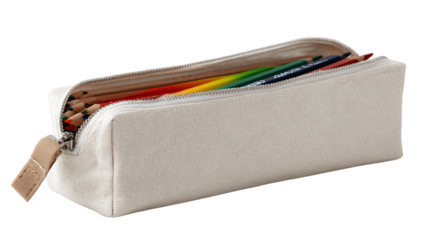 A weighted zipper pencil case in canvas, white background --ar 16:9