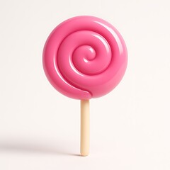 Glossy pink swirl lollipop on a stick isolated on white background