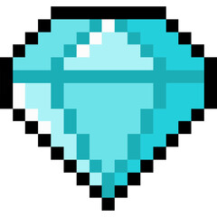 Fototapeta premium Pixel style blue diamond. Diamond in Arcade game
