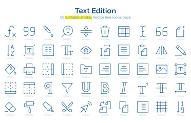 Text Edition line icon pack. Text Edition Stroke icon set. Editable Stroke icon