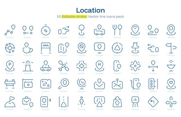 Location line icon pack. Location Stroke icon set. Editable Stroke icon