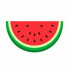 Vibrant Pixel Art of a Watermelon Slice with Red Pulp and Black Seeds on White Background