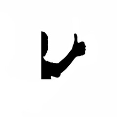 Silhouette of person giving thumbs up on white background
