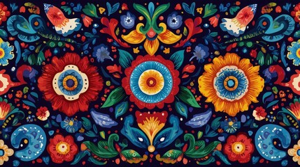 Vector pattern featuring floral mandalas and symmetrical shapes