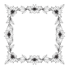 Obraz premium Elegant Black and White Floral Frame with Hand Drawn Flower Corners
