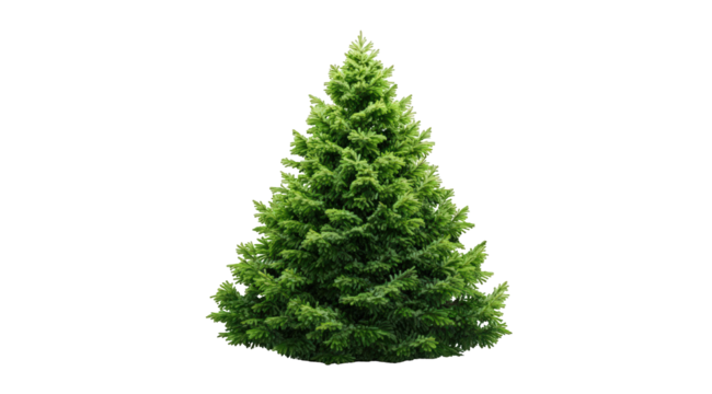 A single fir tree is isolated on transparent background
