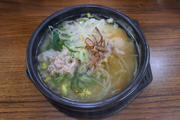 Bean Sprout and Rice Soup. Kongnamul gukbap is a soup made by boiling rice and bean sprouts with various seasonings.