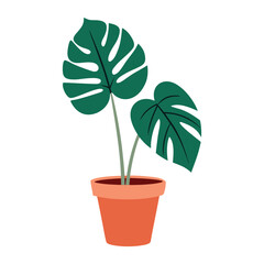 Minimalist monstera leaf in a terracotta pot elegant home decor botanical illustration for interior design