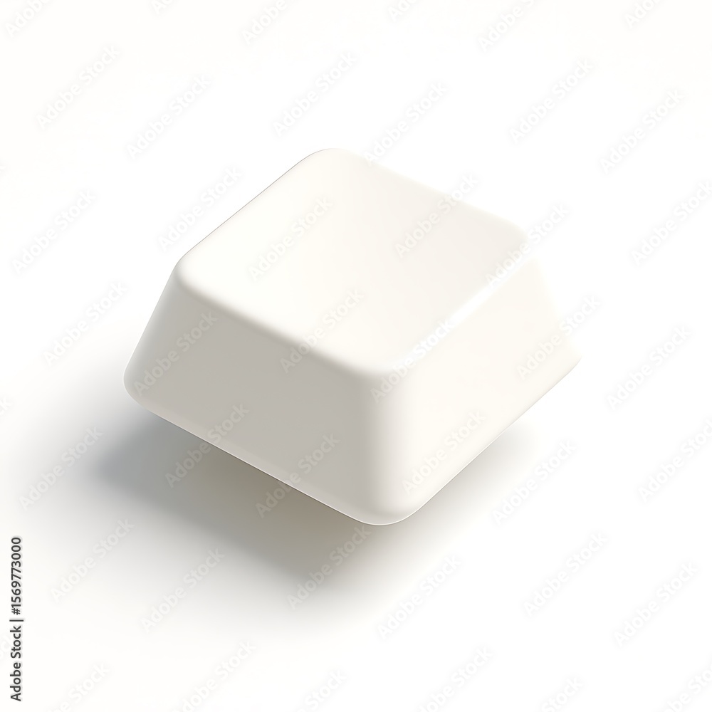 Poster single blank white keyboard key cap with rounded edges isolated on white background