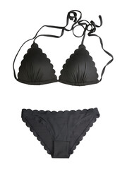 Stylish black bikini set for summer beach holiday isolated on white background.