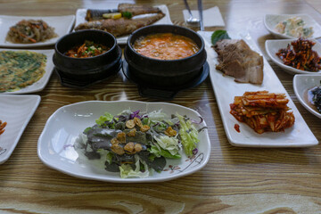 Traditional Korean Set Meal with Rice and Side Dishes Hanjeongsik