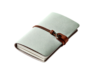 Pale Green Textured Notebook with Brown Cord on white background