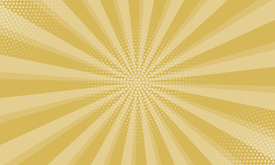 Radiant yellow background. Pop art comic book background. Sunburst yellow background with radial lines and halftone dots. 