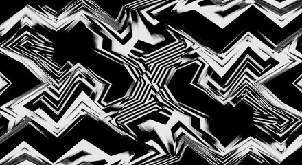 Abstract black and white zigzag pattern with intricate lines