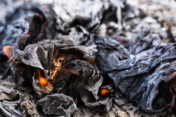 Burning Paper Packaging in Flames and Ashes