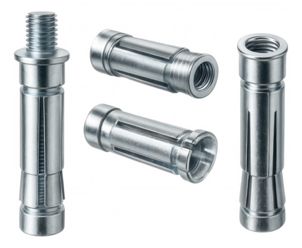 Expansion anchors designed for securing curtain rods to plaster walls in a living room, made from zinc-plated steel for corrosion resistance.