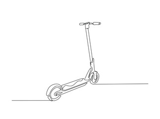 Modern electric scooter in single outline illustration. Continuous line art drawing of electric bike.
