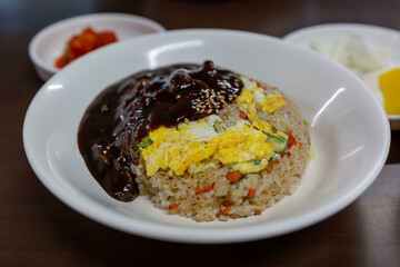 Korean food fried rice, A bowl of rice with meat and vegetables