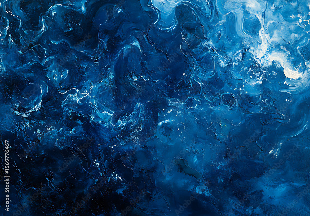 Poster aerial view of the ocean's surface, with waves crashing against each other, creating ripples and spl