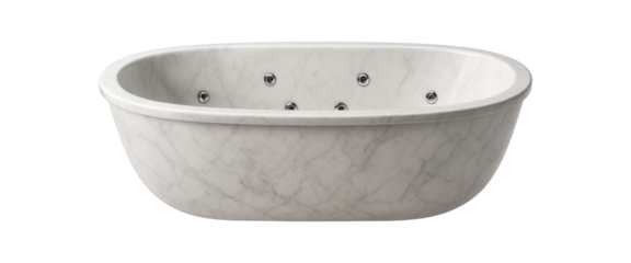 A cast marble bathtub with integrated jets for a soothing hydrotherapy experience in a private wellness room.