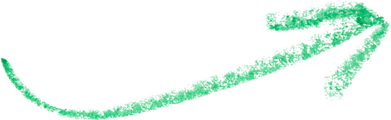 hand drawn arrow with green color crayon on white background