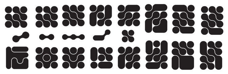 Metaball Connect Dot Set. Vector Circular Shapes. Abstract Geometric Dots. Morphing Blob Elements. Circles simple patterns. Point movement form. Connected blobs template. 