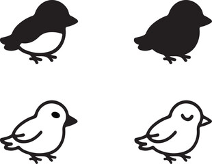 Small bird silhouette and outline on transparent