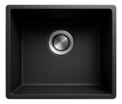 Single-compartment granite composite sink in black, ideal for a contemporary urban apartment.