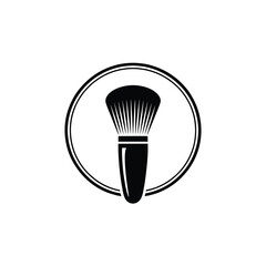 Black and white icon of a makeup brush inside a double circle
