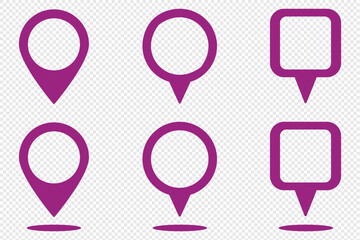 Set of location pin icons. Map marker pointer symbols, GPS location. Navigation map, location navigation icon, geo location point. Eps 10