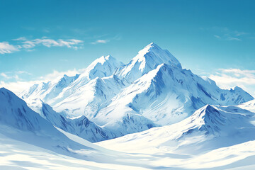 Obraz premium A majestic view of a snow-covered mountain range, with pristine white peaks rising dramatically against a vibrant blue sky capturing the essence of natural beauty, winter serenity, and alpine wonder.