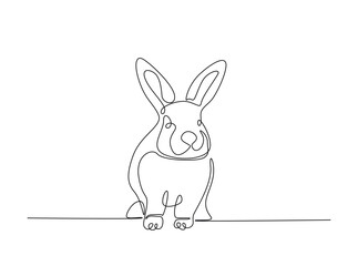 Cute rabbit in single outline illustration. Continuous line art drawing of bunny.