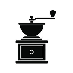 Vintage manual coffee grinder silhouette icon for coffee preparation