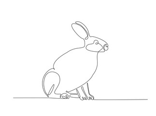 Cute rabbit in single outline illustration. Continuous line art drawing of bunny.