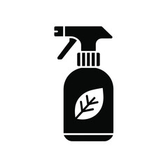 Fototapeta premium Black silhouette of a spray bottle with a leaf symbol for eco friendly cleaning products
