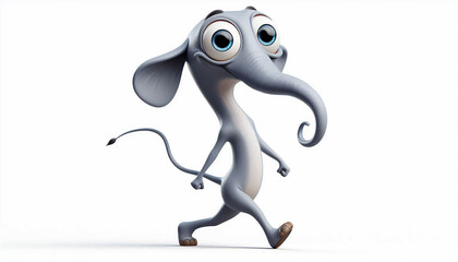 Obraz premium Funny clumsy elephant cartoon, cute illustration on white background. Free copy space