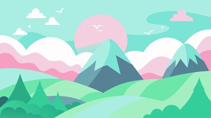 Fototapeta premium Soft pastel colors define a serene mountain landscape under a gentle sky