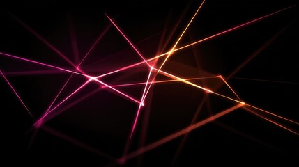 Abstract graphic with laser-like linear elements and polygons in vibrant neon tones on black