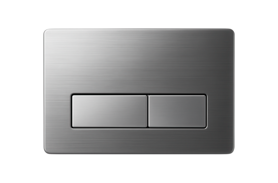 Large flush panel with separate buttons for full and half flush in eco-friendly homes.