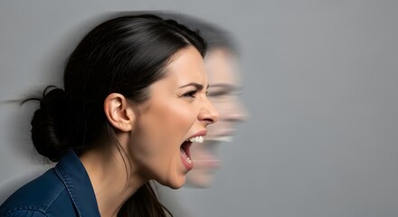 Portrait of a Woman Expressing Anger and Frustration with Blurred Motion Effect Showing Intensity of Emotions