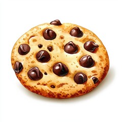 Single Chocolate Chip Cookie on White Background