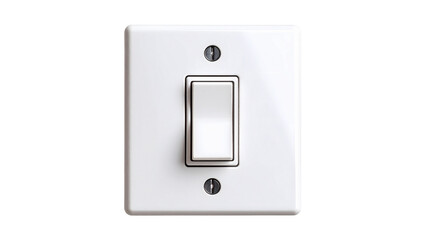 Close-up of a white light switch on a transparent background, showing the switch in the off position
