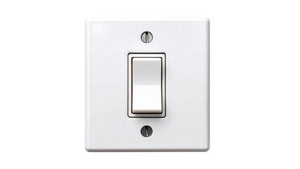 Close-up of a white light switch on a transparent background, showing the switch in the off position