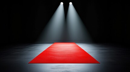 Red Carpet Under Spotlights Dramatic Dark Background