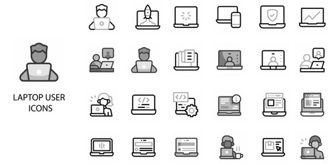 Laptop User simple concept 24 Grew color icons set .Vector illustration.