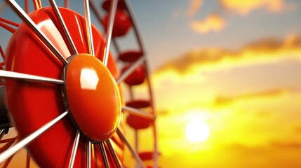 Red Ferris Wheel at Sunset Close Up View