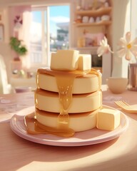 Delicious Pancakes Stacked with Butter and Maple Syrup, A Breakfast Delight
